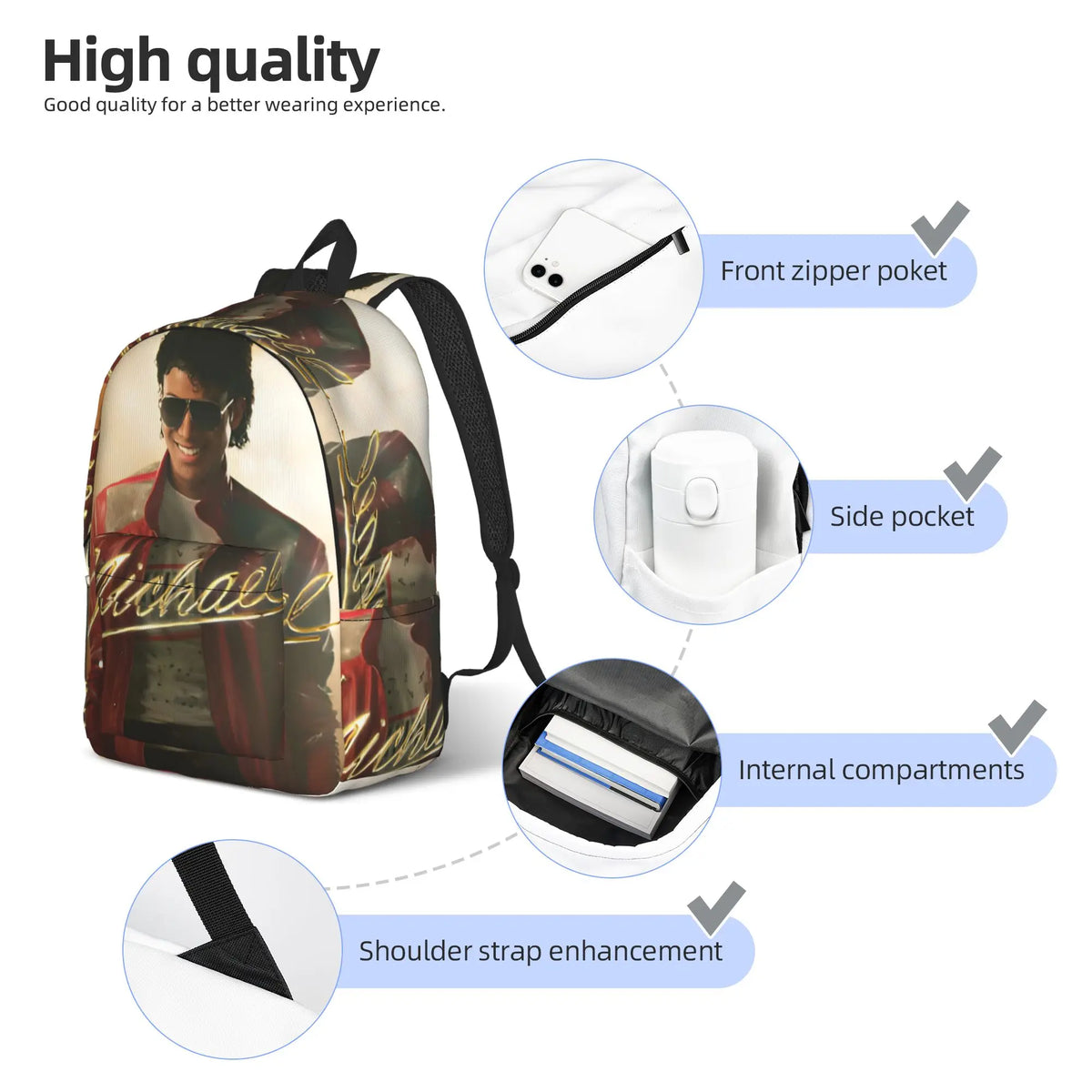 Michael Jacksons Musical Movie 2026 Casual Backpack Gift High School Business  Daypack for Men Women Laptop Canvas Bags