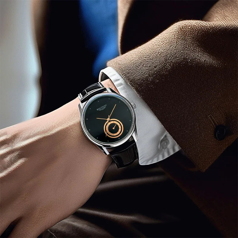 Men's quartz watch with large dial and men's minimalist belt watch