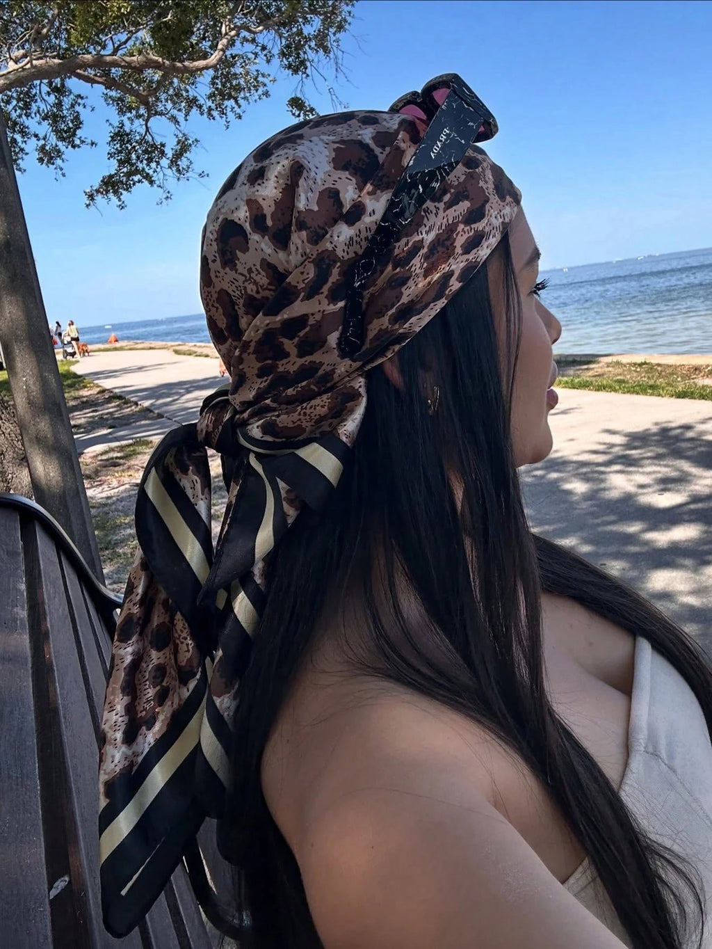 Leopard Square Silk Scarf Women Luxury Brand Satin Print Hijab Scarves Pareo Bandana Female Shawl Wrap Headband Foulard 90*90cm
