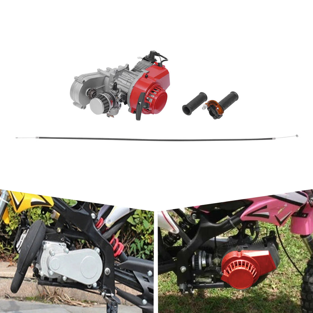49cc Two-stroke Engine, Single Cylinder Pull Rope Start Motor, 2 Stroke Engine Motor, Air-cooled Aluminum Iron, 1PE44F-6 Model, 1.9KW 7000rpm, Direct Replacement, Red Grey, For Go Kart Scooter Bicycle DIY
