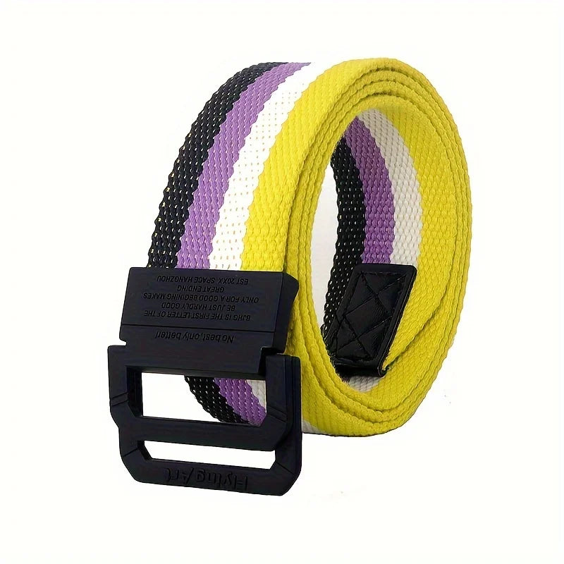 Seven Color Double Ring Buckle Rainbow Canvas Belt For Women Men, Casual Pants Belt