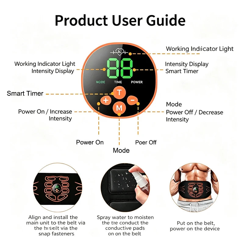 Abdominal Toning Belt Smart Abs Trainer Muscle Toner Body Waist Massager Slimming Belt Home Gym Fitness Equipment USB Recharge