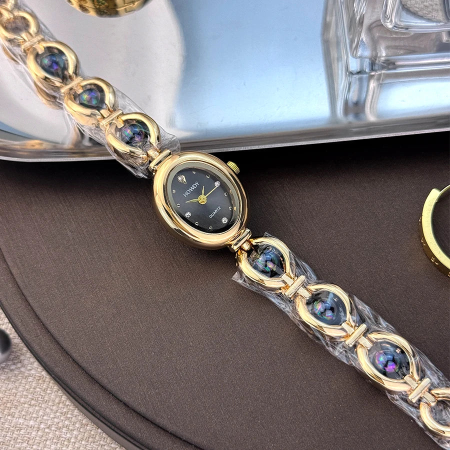 New Fashion Luxury Imitation Pearl French Romantic Oval Shaped Ladies Bracelet Watch High Aesthetic Quartz Watch