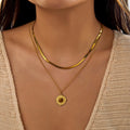 Tiger Eye Stainless Steel Sun Layered Necklace Set for Women Gold Plated Herringbone Chain Party Jewelry Gift for Her Waterproof