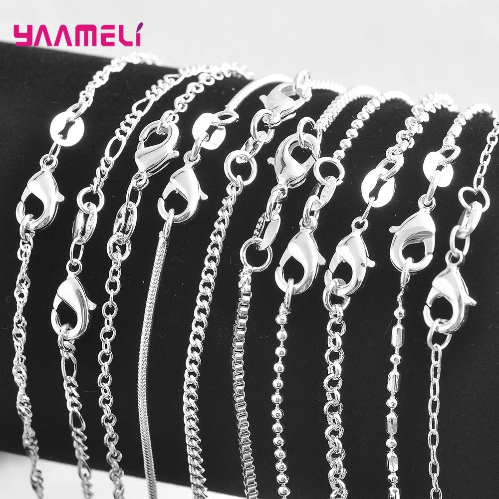 Authentic 5PCS Solid 925 Sterling Silver Jewelry Chains Necklace with Lobster Clasps fit Men Women Pendant 18 Designs 16-30 Inch