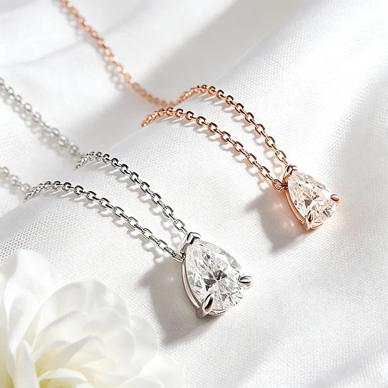 Smyoue Certified 1CT 2CT Pear Cut D VVS1 Moissanite Necklace for Women 18k Gold Plated Jewelry 100%  Sterling Silver 925 Pendant