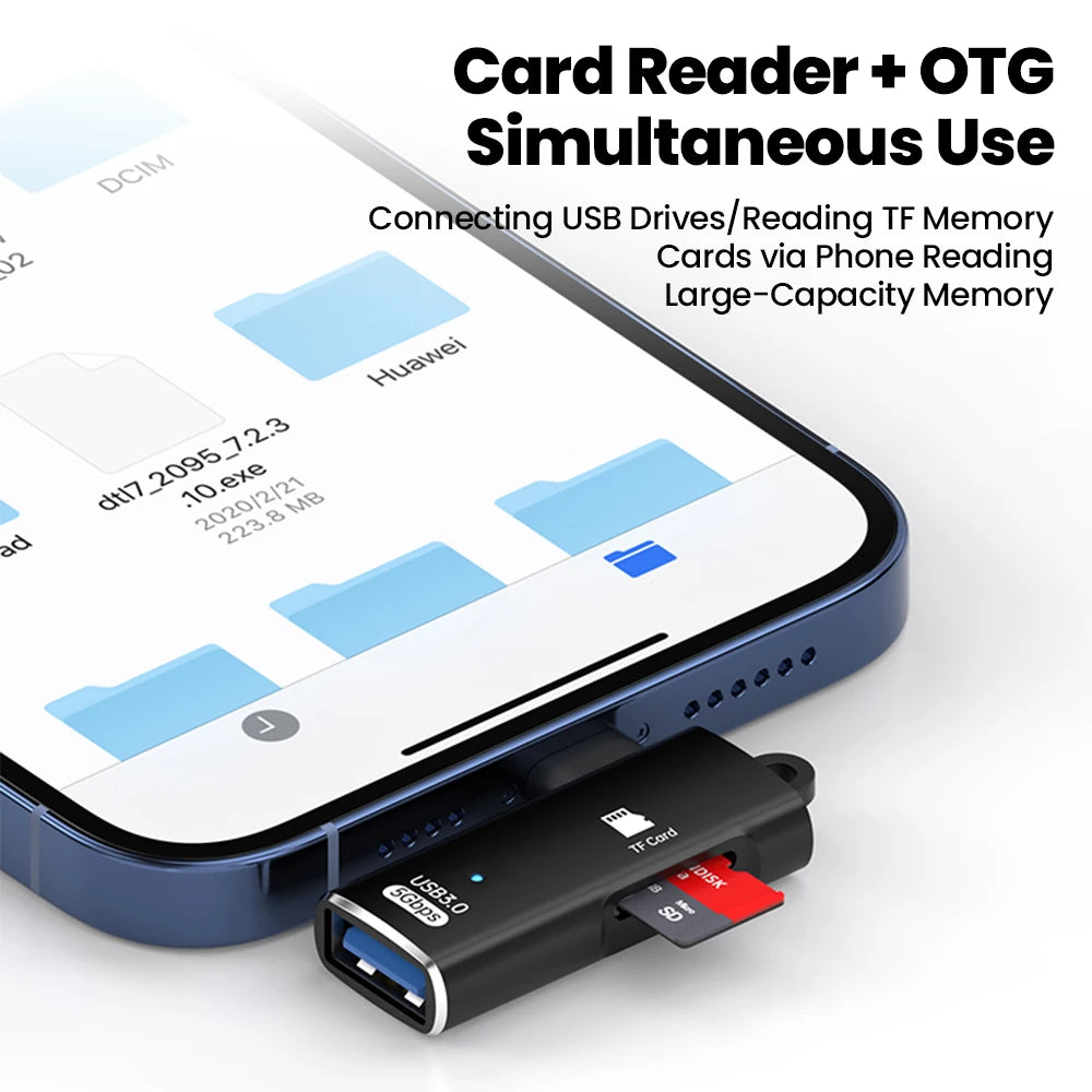 3 in 1 OTG Adapter USB 3.0 to Type c Male to TF Memory Card Reader U Disk Reading For iPhone 15 16 Huawei