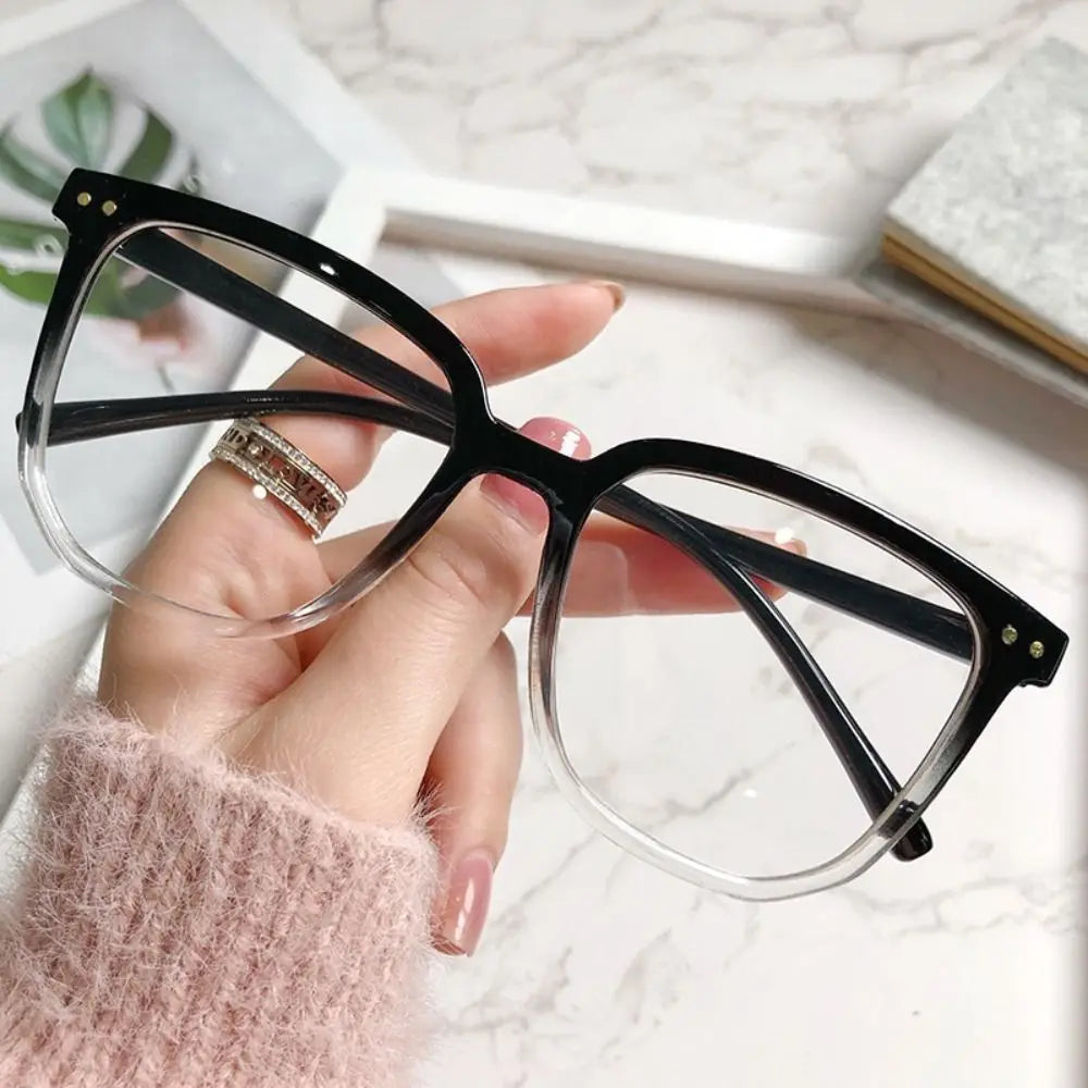 Unisex Glossy Black Square Anti Blue Light Glasses, Metal Rivet Decor PC Frame Clear Lens Computer Eyewear, Face Slimming Optical Spectacle Eyeglasses for Office Student Daily