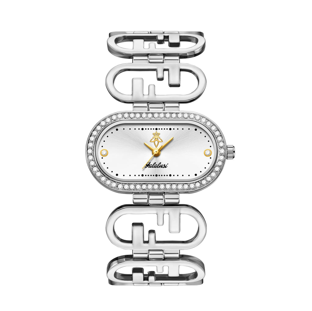 YaLaLuSi Vintage-Style Oval Diamond-Set Ladies’ Watch; Affordable Luxury Skeletonised Bracelet Quartz Ladies’ Watch Reloj
