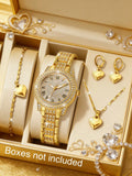 Fashionable Luxury round Shell Quartz Watch with Heart-Shaped Accessory Set Versatile Daily Wear Watch Set Birthday Gift