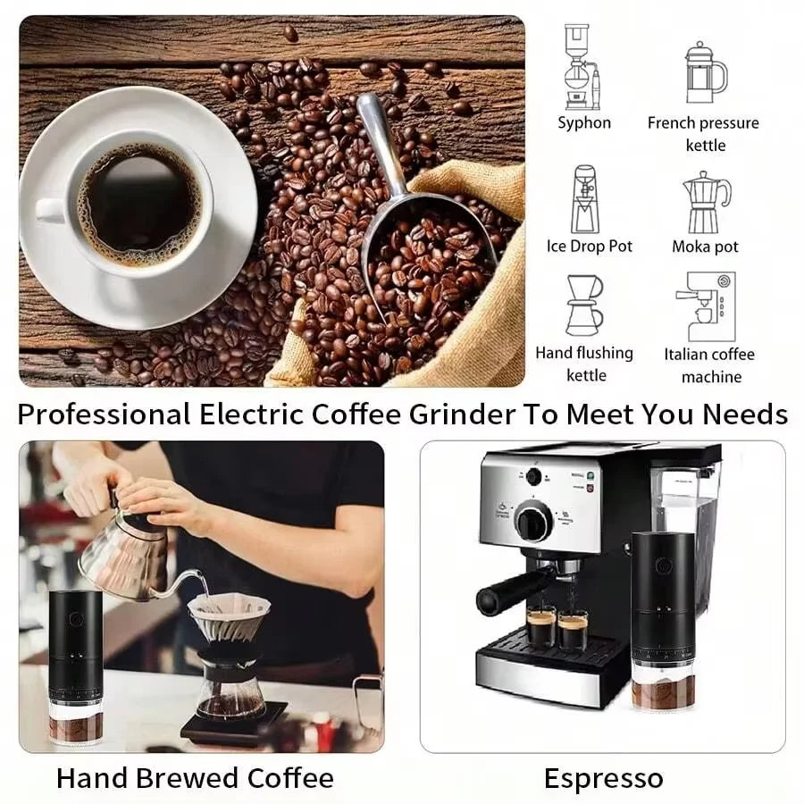 New 1500mAh Electric Coffee Grinder Externally Adjustable Type-C Charging Coffee Burr Grinder Bean Grinding Machine Coffee Maker