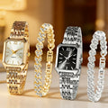 4PCS/Set Elegant Rectangle Women Watches Fashion Ladies Quartz Wristwatch Heart Bracelets Set Reloj Mujer Clock（Without Box）