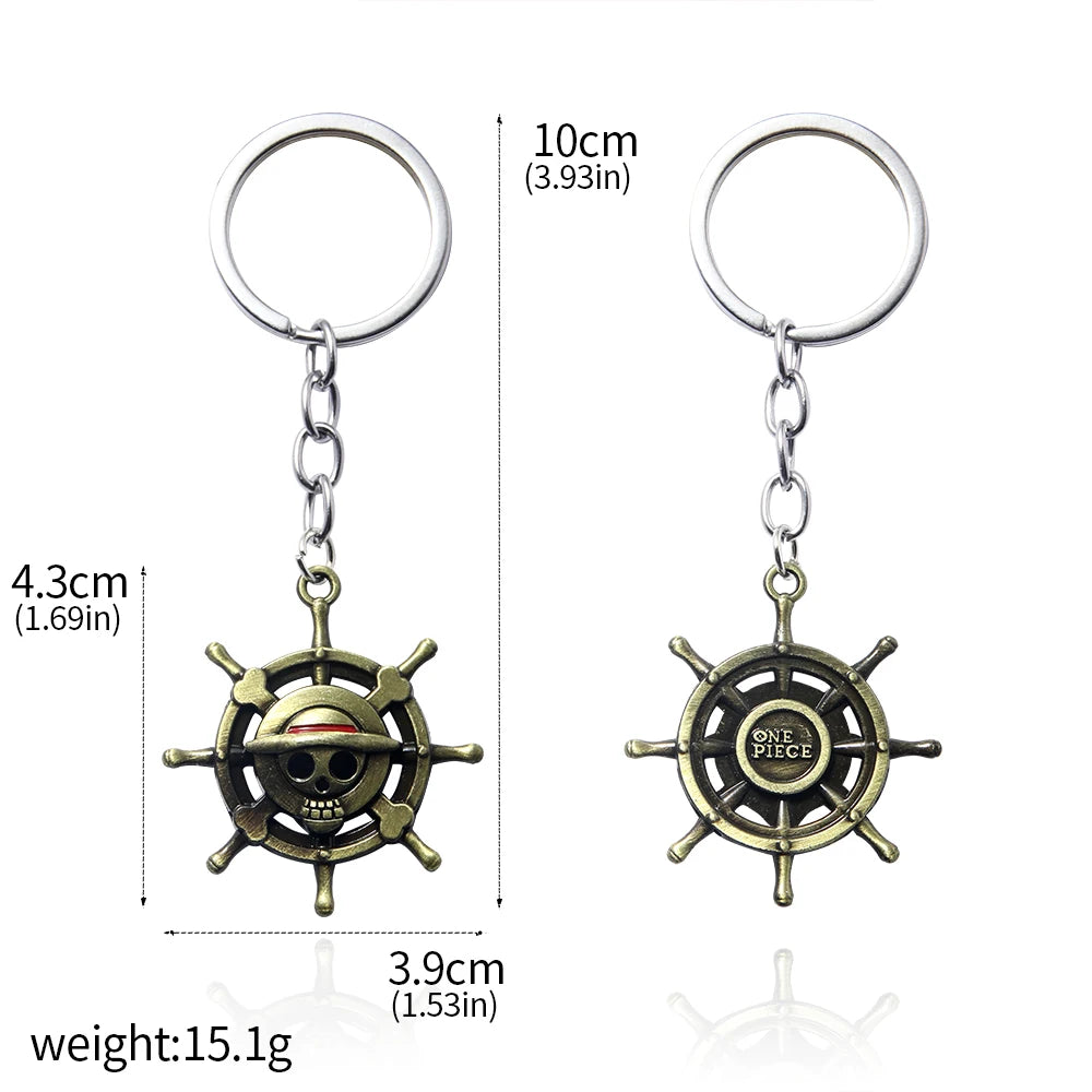 One Piece Luffy Straw Hat Keychain Rotatable Zoro Skull Metal Pendant Role-Playing Decorative Accessories Fan Jewelry Gift