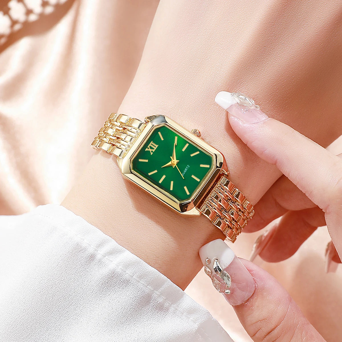 6-piece/set elegant and minimalist women's watch, quartz women's watch, square dial women's watch set