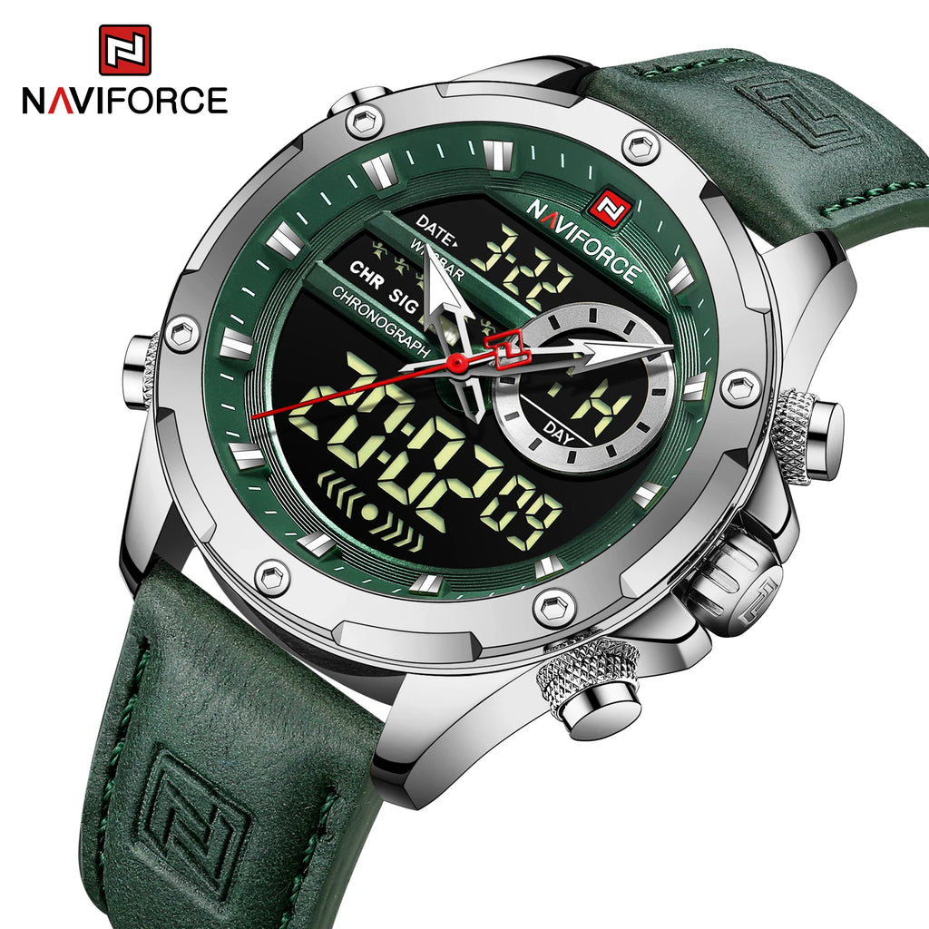 NAVIFORCE Luxury Original Watches For Men Casual Sport Chronograph Alarm Quartz WristWatch Leather Waterproof Digital Clock 9163