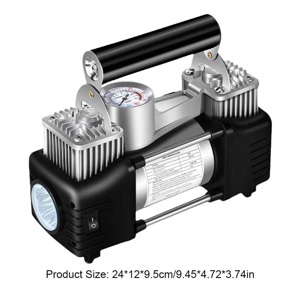 12V Portable Dual Cylinder Air Pump Heavy Duty Car Tire Inflator 150PSI Dual Cylinder Tire Inflator Electric Car Tyre Inflator