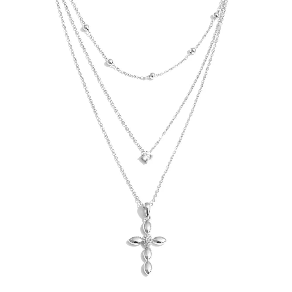 Yhpup Trendy Stainless Steel Layered Chain Cross Pendant Necklace for Women Exquisite High Quality Chic Jewelry Water Resistant