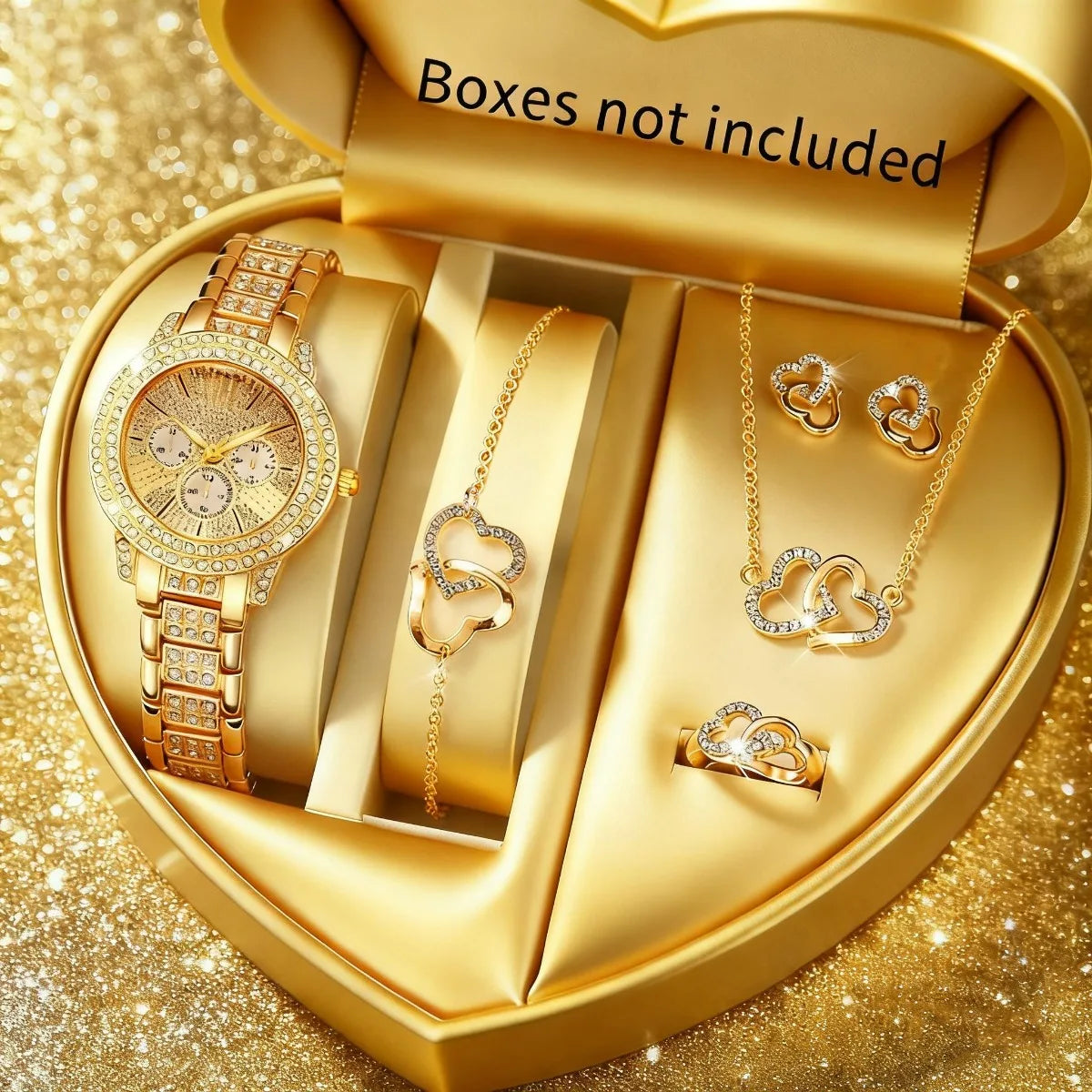 6PCS Luxury Rhinestone Women Watch Jewelry Set Ladies Fashion Alloy Strap Quartz Wristwatch Reloj Mujer Girls Clock(Without Box)