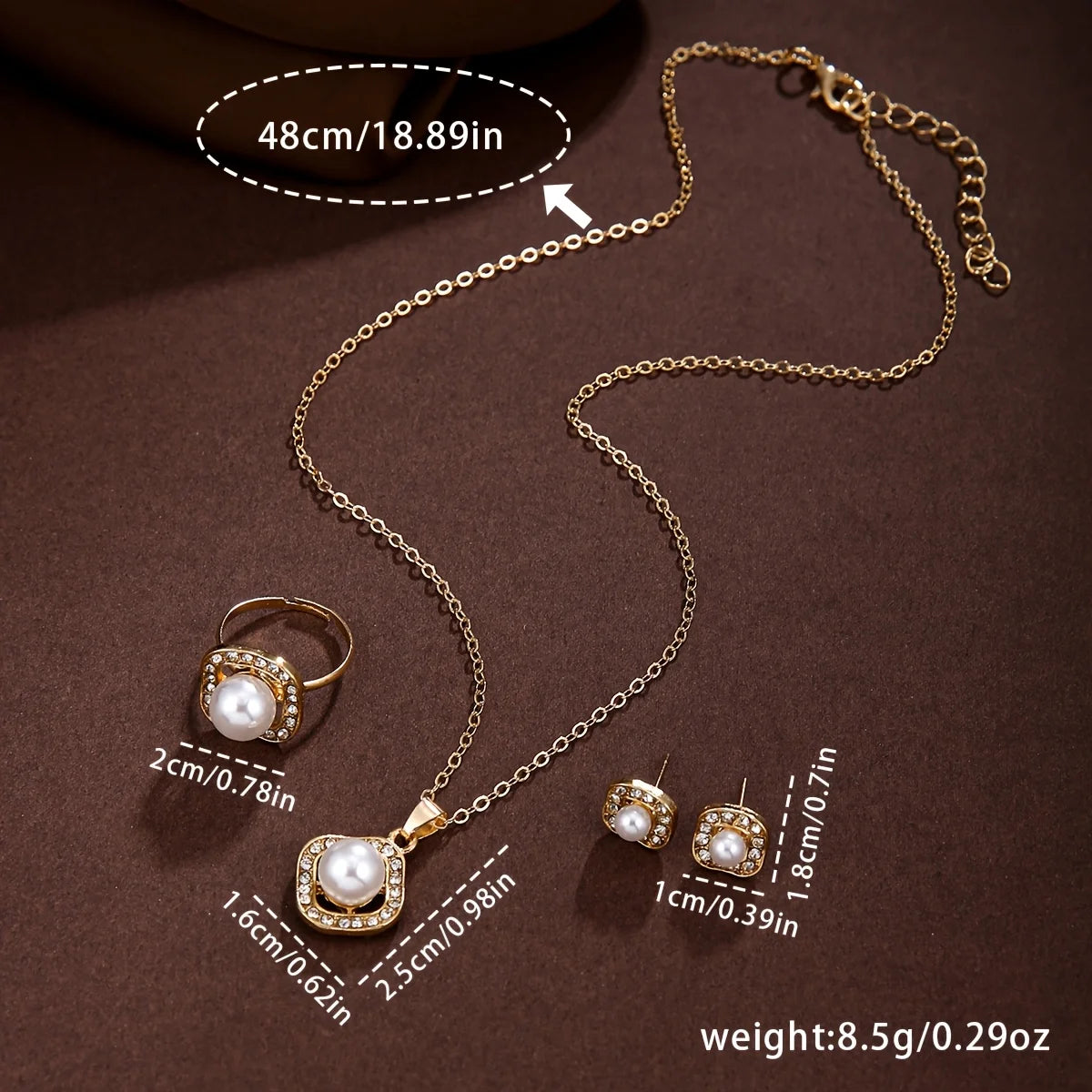 5PCS Elegant Women Watch Jewelry Set Fashion Diamond Bracelet Watch Pearl Necklace Earrings Ring Accessories Gifts（Without Box）