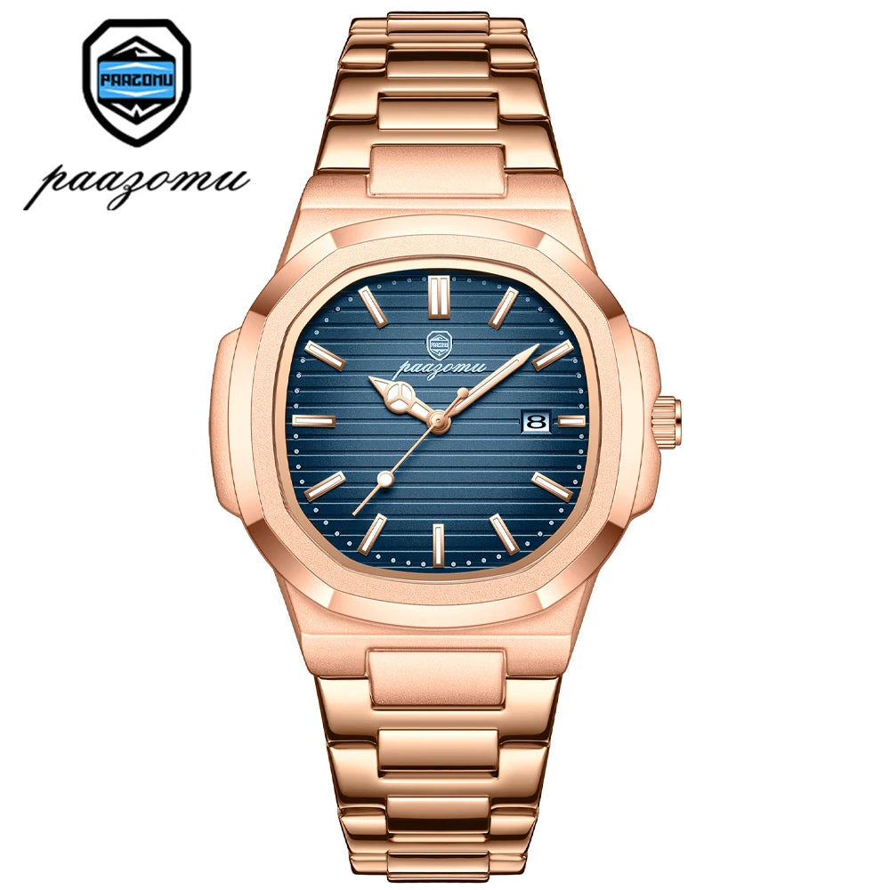PAAZOMU Top Luxury Brand Man Watch Sports Waterproof Luminous Date Men Wristwatch Square Dial Quartz Men's Watches High Quality