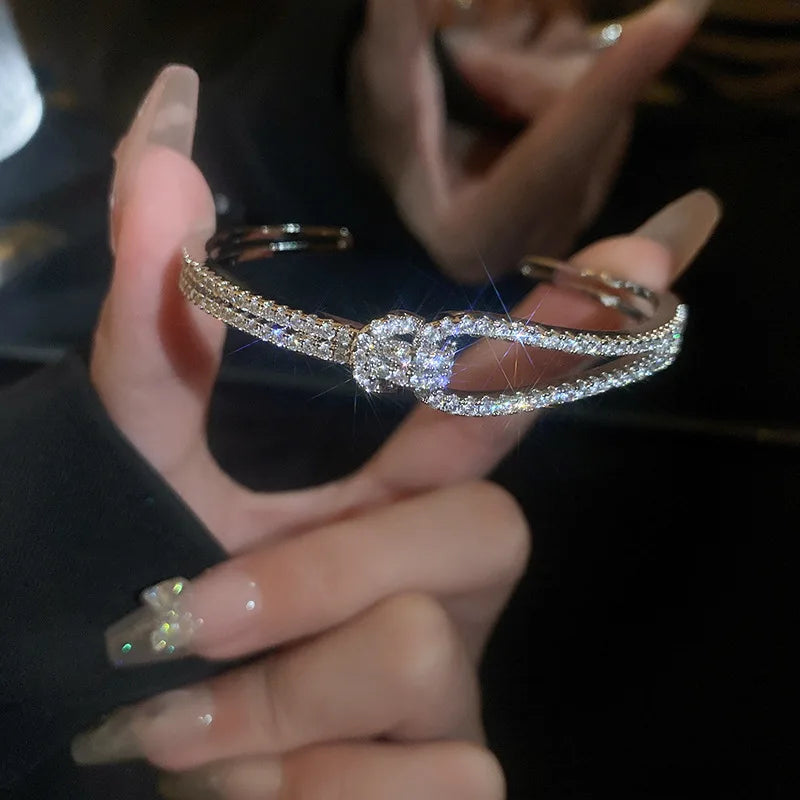ZAKOL Exquisite AAA Full Zircon Knot Bracelet Bangles for Women Fashion Adjustable Open Bracelet Gift