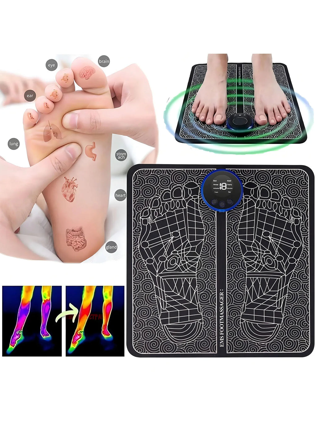 EMS Foot Massager Rechargeable Massage Pad Foot Relaxation Pad Electric Foot Massage Tools Promote Blood Circulation