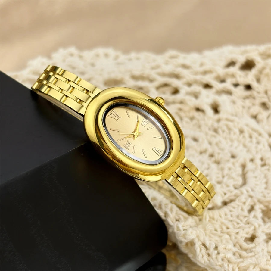 Women Watch Elegant - Vintage Bathtub Oval Dial Steel Strap Timepiece