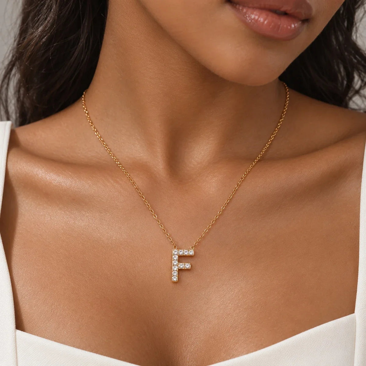 A-Z Initial Letter Necklace for Women Stainless Steel Gold Color Cubic Zirconia Alphabet Pendant Clavicle Chain Jewelry Gift