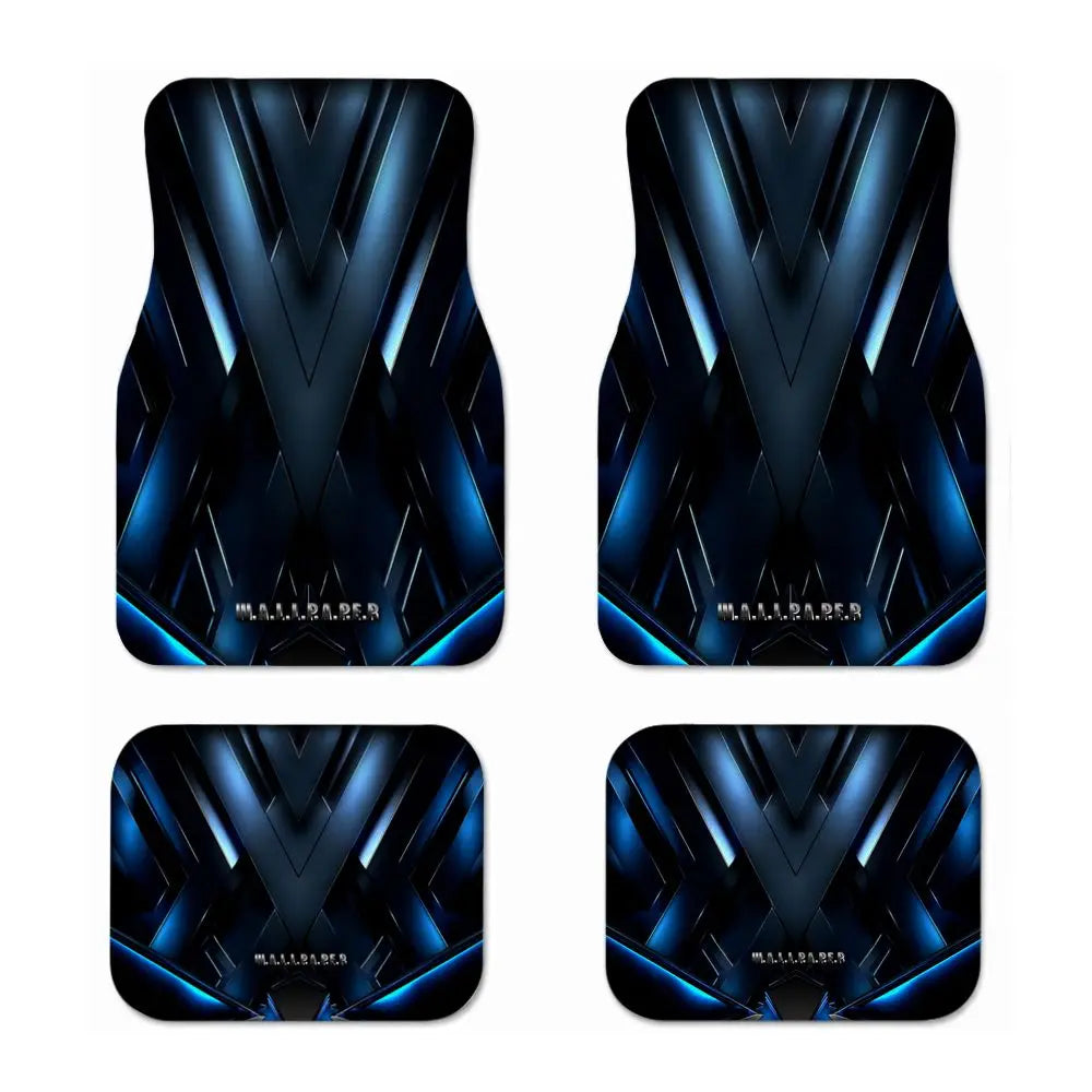 4Pcs Universal Car Floor Mat Blue Metallic Geometric Tech Print Waterproof Non-slip Auto Foot Liners Stain Resistant All Weather