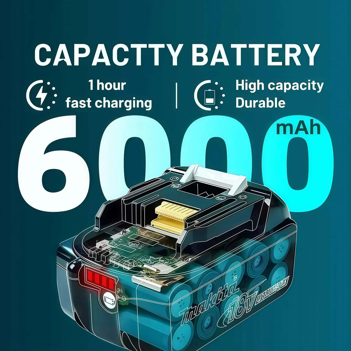 100% Genuine Original Makita 6.0Ah 18V Rechargeable Battery, BL1860B Makita 18V Battery BL1850 BL1840 BL1860 Replacement Lithium