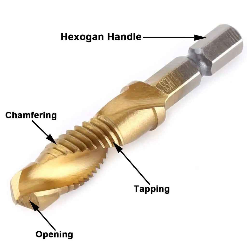 Hex Shank Titanium Plated HSS Screw Thread Metric Tap Drill Bits Screw Machine Compound Tap M3 M4 M5 M6 M8 M10 Hand Tools