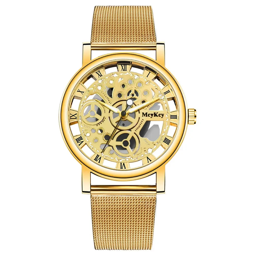 Fashion Top Women Hollow Skeleton Faux Mechanical Watch Ladies Metal Mesh Quartz Wrist Watches For Female Relogio Feminino
