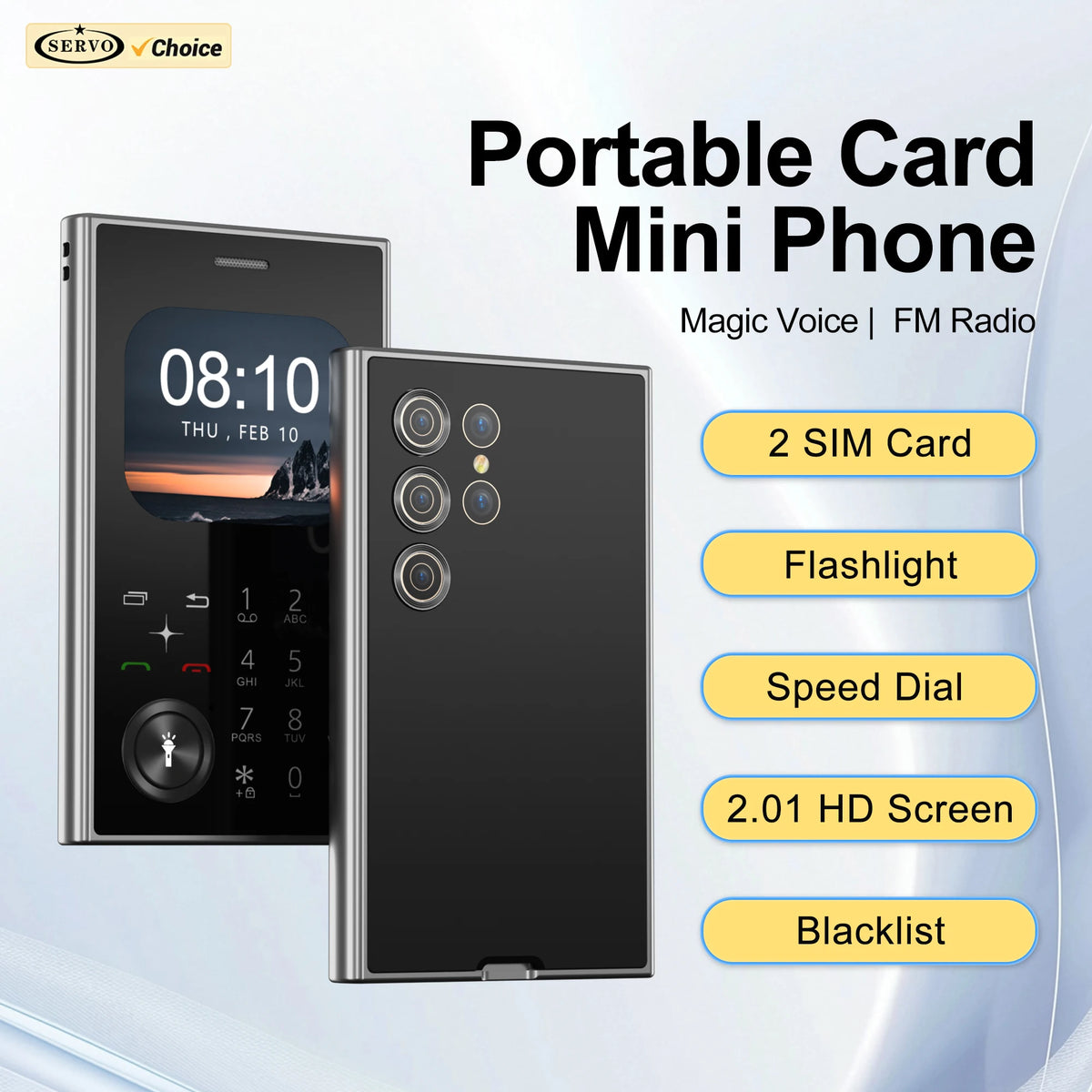 SERVO V8 Button Mobile Phone Dual SIM Standby Magic Voice Speed Dial FM Radio MP4 Player Flashlight 2G Feature Small Cellphones