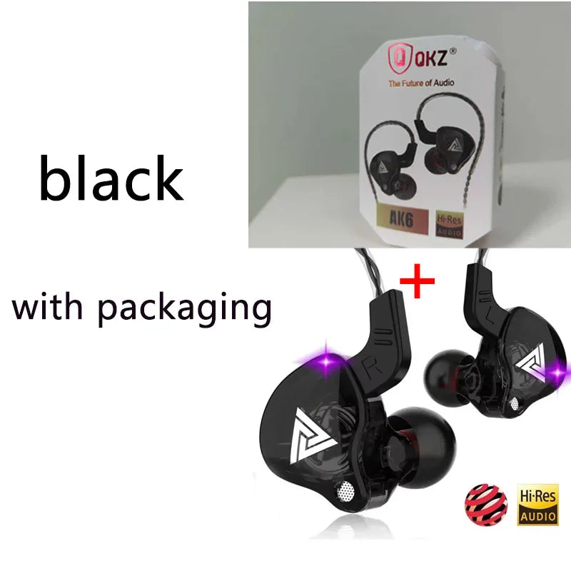 NEW KZ AK6 Copper Driver HiFi Wired Earphone 3.5MM Race Sport Headphone Bass Stereo Headset Music Earbuds In Ear With Mic