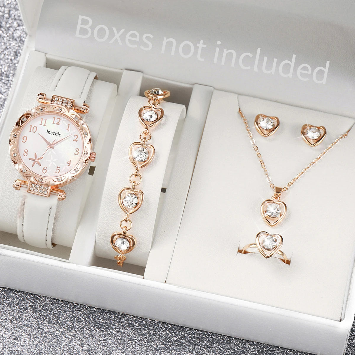 5/6PCS Fashion Rhinestone Women Watches Casual Leather Band Quartz Watch for Women Clock Jewelry Set Reloj Mujer（Without Box）