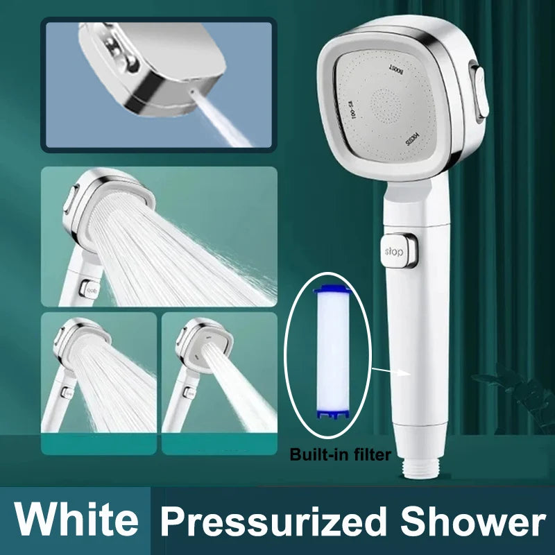 Upgraded 4 Modes High Pressure Shower Head with Stop Button Filiter Showers Massage Spa Handheld Showerhead Bathroom Accessories