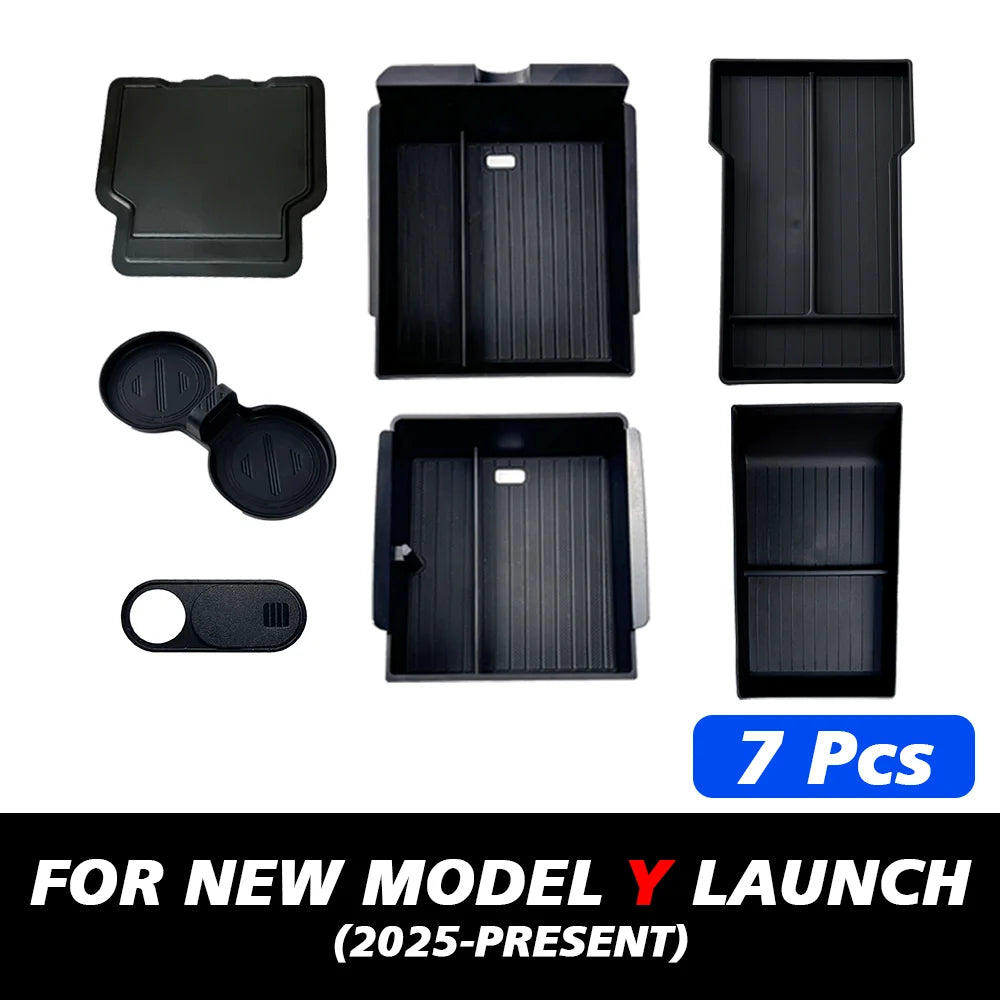 TEKSY For Tesla New Model Y 2025 Launch Juniper Teslajuniper ABS with Silicone Non-slip Mat Console & Armrest Storage Box Upper