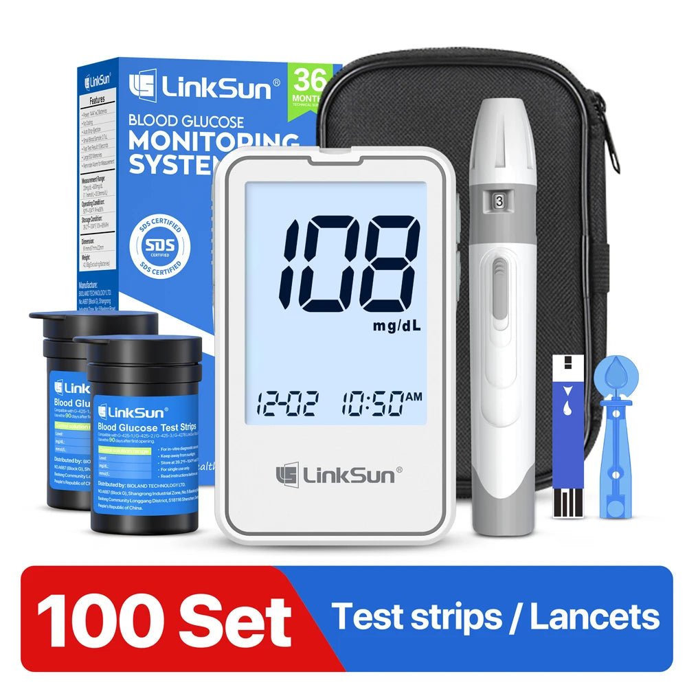 LinkSun G-425-1 Blood Glucose Meter Kit 50/100pcs Test Strips Lancets for Diabetes Monitor Digital Glucometer Blood Sugar Meter