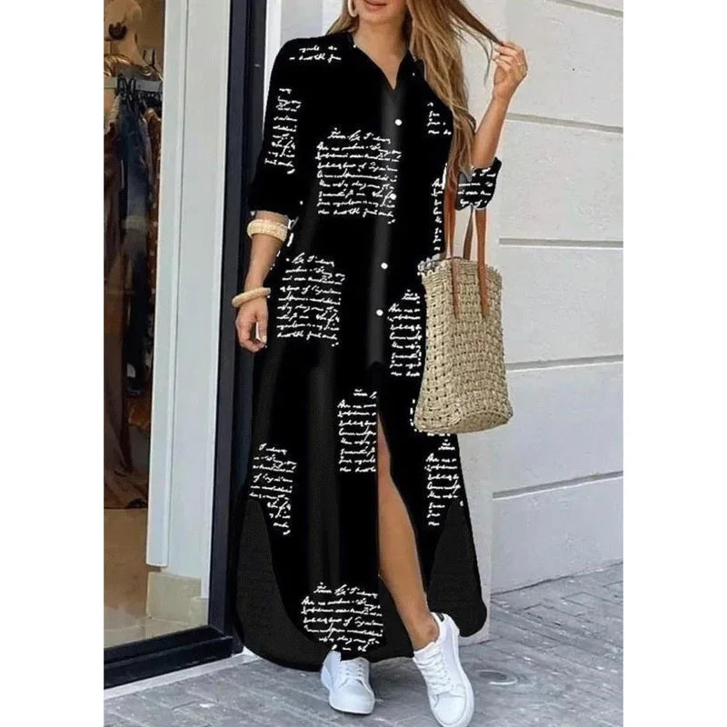 Women Shirt Dress Single Breasted Long Dresses Full Sleeve Turn Down Collar Solid Vestidos Shirts Pockets Split Casual 2025