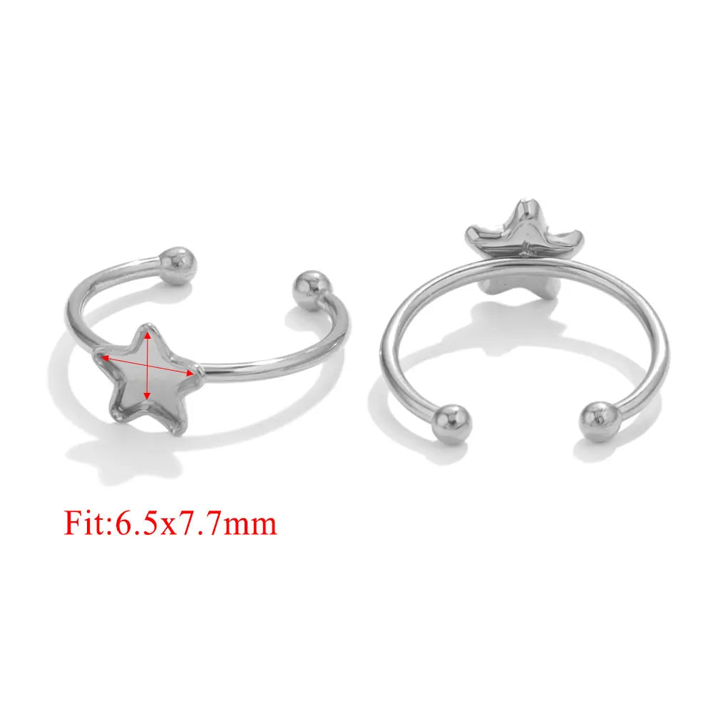 10pcs Adjustable Stainless Steel Open Ring Settings Blank Base Bezel Cabochons Rings For Jewelry Making DIY Finger Ring Blank