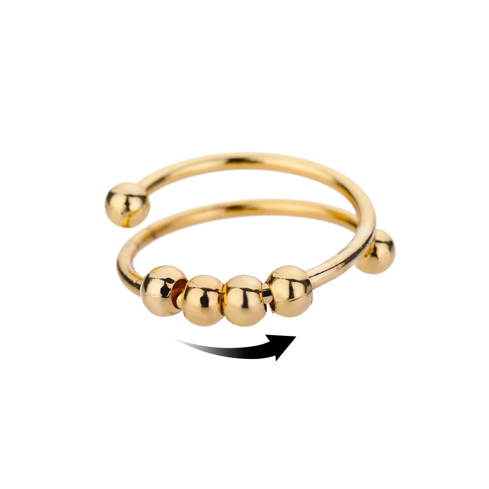 Anti-Stress Anxiety Rings for Women Gold Color Open Adjustable Rotating Ring Aesthetic Wedding Fashion Jewelry Gift