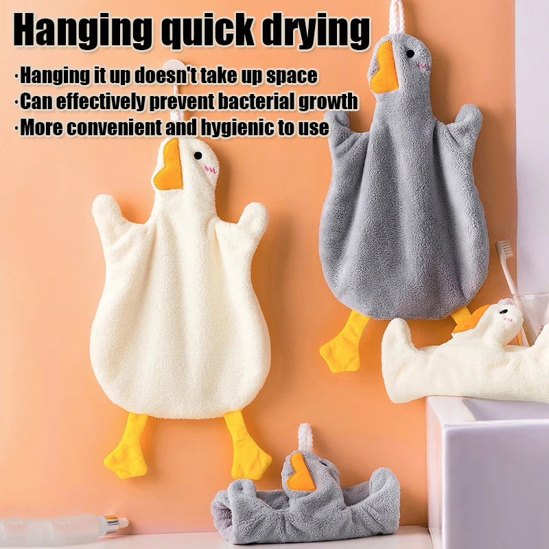 1PC Cartoon Goose Hand Towel Kitchen Bathroom and Toilet Hand Towel Hanging Type with Super Water Absorption Quick Drying