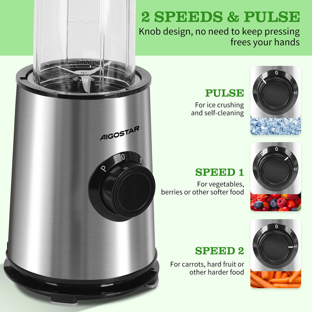 Blender, 600W, 4 Stainless Steel Blades, Includes 2 Portable 800ml Sports Bottles and 2 Lids, Black
