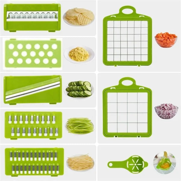 16 in 1 Vegetable Chopper Multifunctional Food Slicer Dicer Fruit Cutter Shredder Grater Peeler Manual Vegetable Cutting Tool Kitchen Gadgets for Potato Onion Carrot Cucumber Salad Preparation