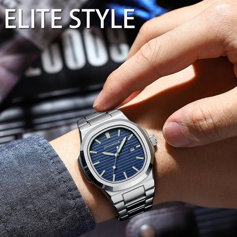 JOOENIOK Luxury Military Man Watch Square Waterproof Luminous Date Week Men Watch Stainless Steel Quartz Men's Watches Reloj+box