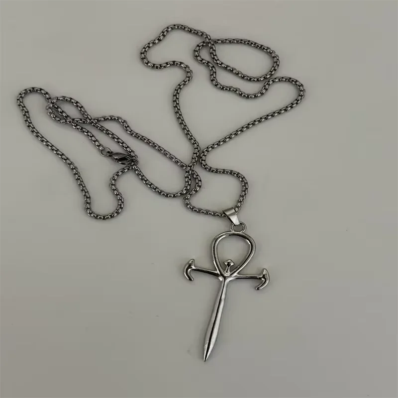 Vintage Cross Pendant Necklace Unisex Versatile Simple Long Sweater Chain Hip Hop Accessory