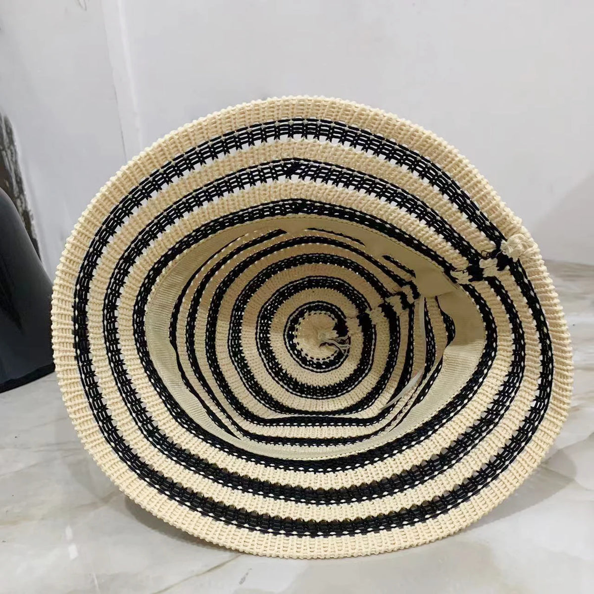 Striped Hollow Women Bucket Hat Spring Summer Outdoor Sunscreen Weave Breathable Fisherman Cap Fahsion Versatile Travel Panama