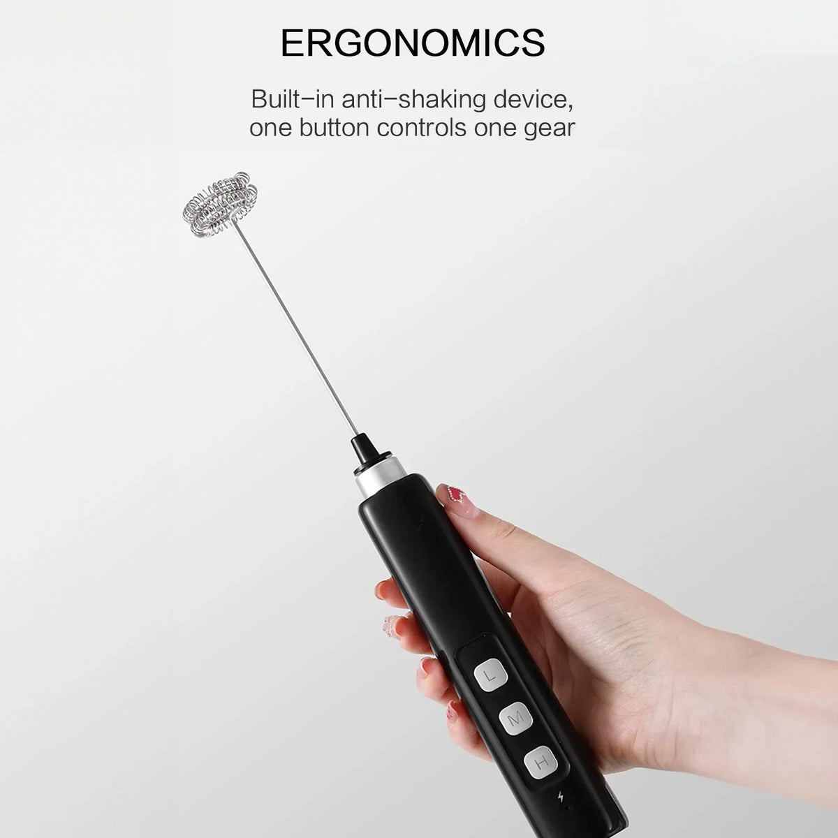 Mini USB Rechargeable Electric Frother Handheld Mixer 3 Speed Milk Whisk with Multiple Attachments for Coffee Cappuccino Latte Matcha Egg White Cream Smoothie Baking Cooking Kitchen Tool Compact Portable Design Easy to Use