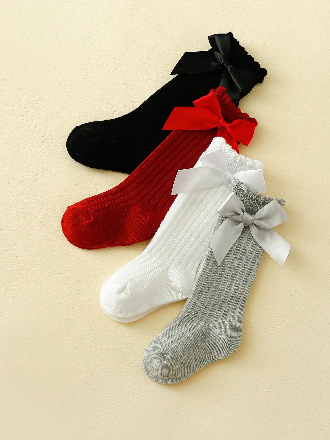 4/5 Pairs Baby Girls Long Knee High Socks With Bownots,Cotton Soft Cute Infants Princess Party Dress Socks For 1-3 Year Children