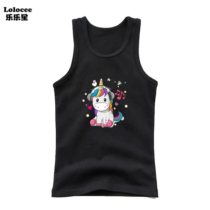 Kids Girl Cute Unicorn Singlet Summer Baby Girls Cotton Tops Toddler Clothes Children Sleeveless Cartoon T-shirts
